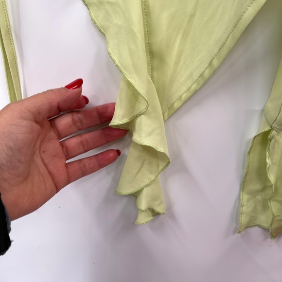Princess Polly Lime Green Sheer Ruffle Wrap Long Sleeve Crop Top Size 4 - Picture 4 of 9
